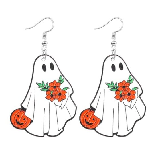 Ghost and Pumpkins Halloween Fall Earrings - Picture 3 of 3